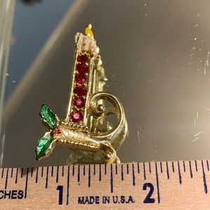 Vintage Christmas Brooch Candle Rhinestone